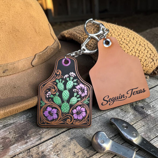 Personalized Cactus Laser Engraved Leatherette City & State Keychain