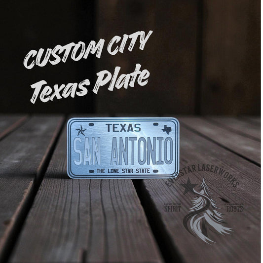 Custom Texas License Plate City Stainless Acrylic Patch