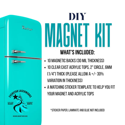 DIY Craft Fridge Magnet Kit, 10 Laser Cut Acrylic Circles and Magnet Backs