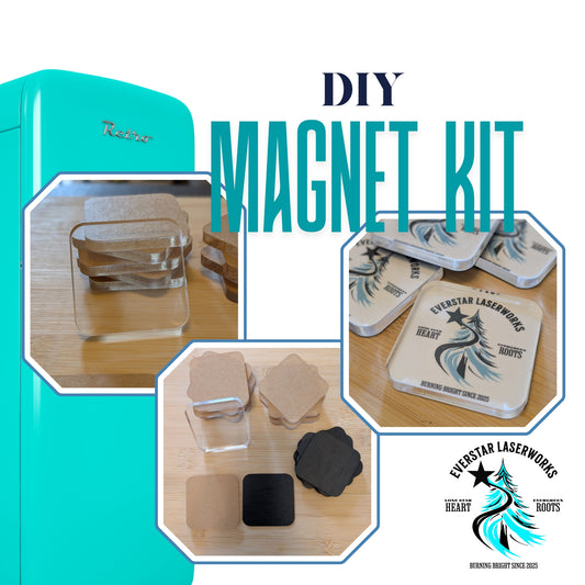 DIY Craft Fridge Magnet Kit, 10 Laser Cut Acrylic Squares and Magnet Backs