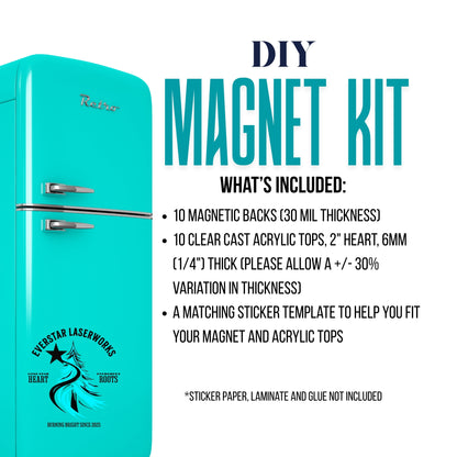 DIY Craft Fridge Magnet Kit, 10 Laser Cut Acrylic Hearts and Magnet Backs