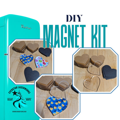 DIY Craft Fridge Magnet Kit, 10 Laser Cut Acrylic Hearts and Magnet Backs