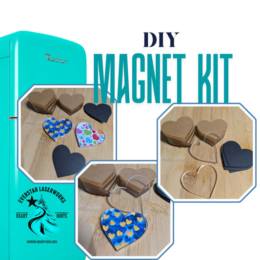 DIY Craft Fridge Magnet Kit, 10 Laser Cut Acrylic Hearts and Magnet Backs