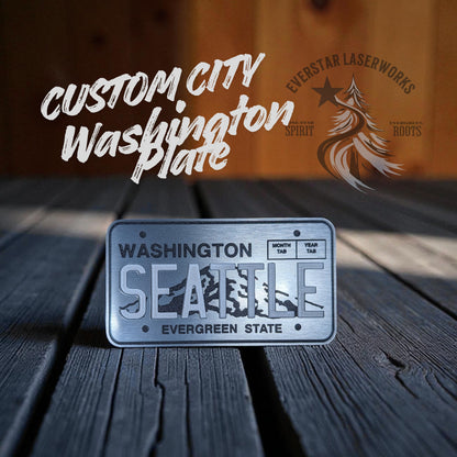 Custom Washington State License Plate City Stainless Acrylic Patch