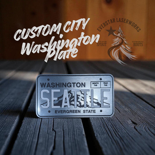 Custom Washington State License Plate City Stainless Acrylic Patch
