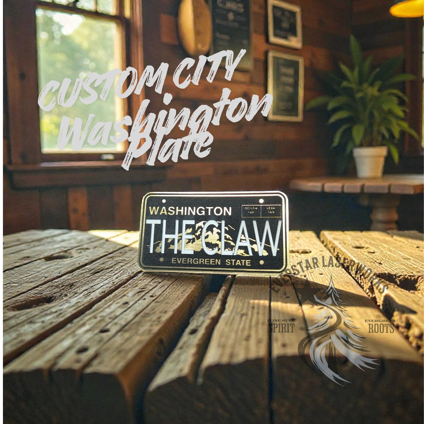 Custom Washington State License Plate City Stainless Acrylic Patch